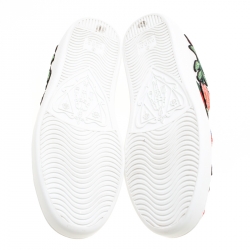 Pre Owned حذاء رياضي غوتشي منخفض من أعلى ايس جلد مطرز زهور أبيض مقاس 36.5