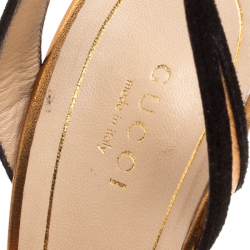 مملوكة مسبقًا صندل غوتشي مقدمة مفتوحة سيور كاحل سويدي مع جلد نقش ثعبان أخضر مقاس 38