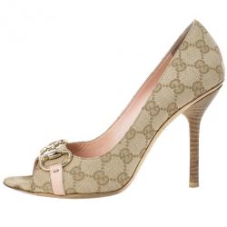 Pre Owned Gucci Guccissima Canvas Horsebit Peep Toe Pumps Size 39