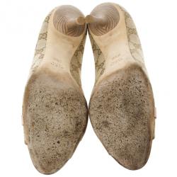 Pre Owned Gucci Guccissima Canvas Horsebit Peep Toe Pumps Size 39