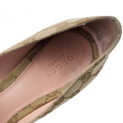 Pre Owned Gucci Guccissima Canvas Horsebit Peep Toe Pumps Size 39
