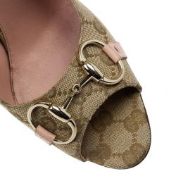Pre Owned Gucci Guccissima Canvas Horsebit Peep Toe Pumps Size 39