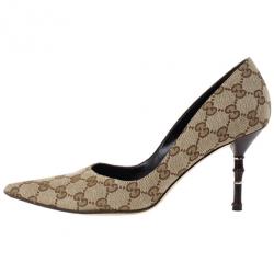 Pre Owned Gucci Guccissima Canvas Malibu Bamboo Heel Pumps Size 39