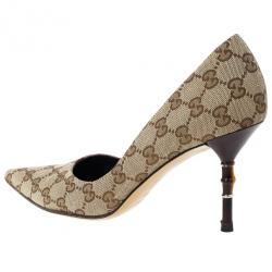 Pre Owned Gucci Guccissima Canvas Malibu Bamboo Heel Pumps Size 39