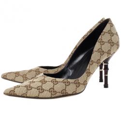 Pre Owned Gucci Guccissima Canvas Malibu Bamboo Heel Pumps Size 39