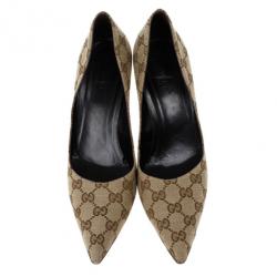 Pre Owned Gucci Guccissima Canvas Malibu Bamboo Heel Pumps Size 39