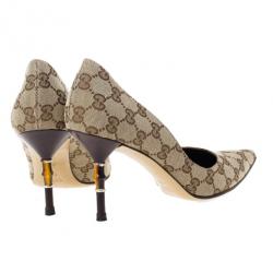 Pre Owned Gucci Guccissima Canvas Malibu Bamboo Heel Pumps Size 39