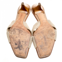Pre Owned Gucci Beige Braid Rope Knot Slides Size 40