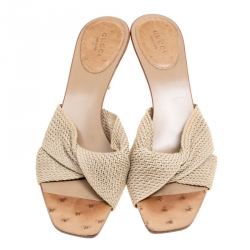 Pre Owned Gucci Beige Braid Rope Knot Slides Size 40