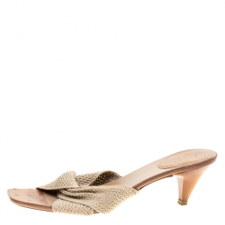 Pre Owned Gucci Beige Braid Rope Knot Slides Size 40