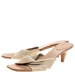 Pre Owned Gucci Beige Braid Rope Knot Slides Size 40