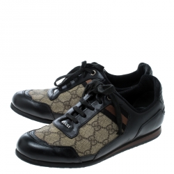 مملوكة مسبقًا حذاء رياضي غوتشي أربطة ويب سيرانو جلد وكانفاس سوبريم GG أسود/ بيج مقاس 37