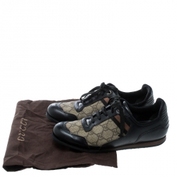 مملوكة مسبقًا حذاء رياضي غوتشي أربطة ويب سيرانو جلد وكانفاس سوبريم GG أسود/ بيج مقاس 37