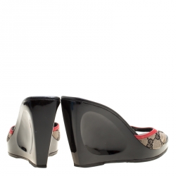 Pre Owned صندل غوتشي نعل روكي جلد وكانفاس GG أحمر/ بيج مقاس 37.5