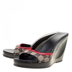 Pre Owned صندل غوتشي نعل روكي جلد وكانفاس GG أحمر/ بيج مقاس 37.5