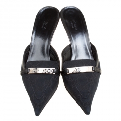 Pre Owned Gucci Black GG Canvas and Leather Slides Size 36.5