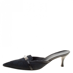Pre Owned Gucci Black GG Canvas and Leather Slides Size 36.5