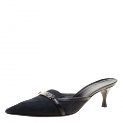 Pre Owned Gucci Black GG Canvas and Leather Slides Size 36.5