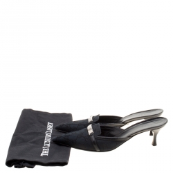 Pre Owned Gucci Black GG Canvas and Leather Slides Size 36.5