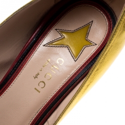 Pre Owned Gucci Metallic Gold Leather Web Bow Detail Pumps Size 37.5