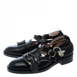 Gucci Black Perforated Leather Queercore Brogues Size 39.5