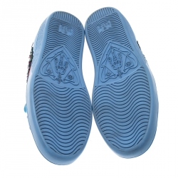 Pre Owned Gucci Blue Leather Web Floral Embellished Ace Sneakers Size 39