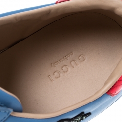 Pre Owned Gucci Blue Leather Web Floral Embellished Ace Sneakers Size 39