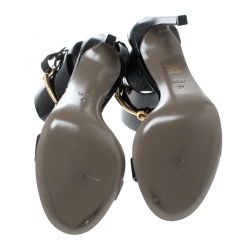 Pre Owned Gucci Black Patent Leather Horsebit Ankle Strap Sandals Size 37