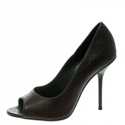 Pre Owned Gucci Brown Guccissima Leather Peep Toe Pumps Size 37
