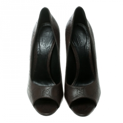Pre Owned Gucci Brown Guccissima Leather Peep Toe Pumps Size 37
