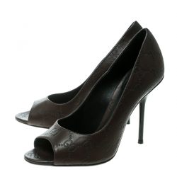 Pre Owned Gucci Brown Guccissima Leather Peep Toe Pumps Size 37