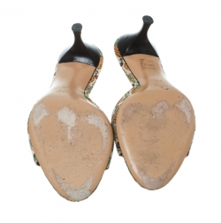 Pre Owned Gucci Beige Printed Canvas Horsebit Link Slides Size 39