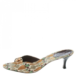 Pre Owned Gucci Beige Printed Canvas Horsebit Link Slides Size 39
