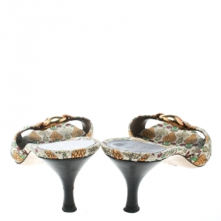Pre Owned Gucci Beige Printed Canvas Horsebit Link Slides Size 39