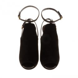 Pre Owned Gucci Black Leather And Suede Slingback Ankle Strap Sandals Size 38