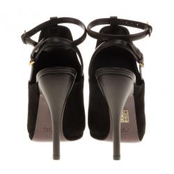 Pre Owned Gucci Black Leather And Suede Slingback Ankle Strap Sandals Size 38