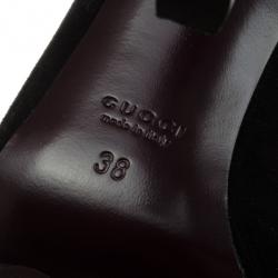 Pre Owned Gucci Black Leather And Suede Slingback Ankle Strap Sandals Size 38