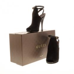 Pre Owned Gucci Black Leather And Suede Slingback Ankle Strap Sandals Size 38