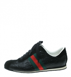مملوكة مسبقًا Gucci Black Guccissima Leather And Suede Web Detail Low Top Sneakers Size 38