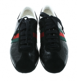 مملوكة مسبقًا Gucci Black Guccissima Leather And Suede Web Detail Low Top Sneakers Size 38