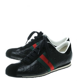 مملوكة مسبقًا Gucci Black Guccissima Leather And Suede Web Detail Low Top Sneakers Size 38