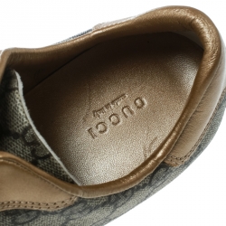 Pre Owned Gucci Beige Guccissima Canvas And Metallic Gold Leather GG Lace Up Sneakers Size 38