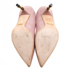 Pre Owned Gucci Pale Pink Guccissima Leather Kristen Bamboo Heel Pumps Size 35.5