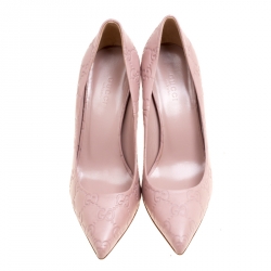 Pre Owned Gucci Pale Pink Guccissima Leather Kristen Bamboo Heel Pumps Size 35.5