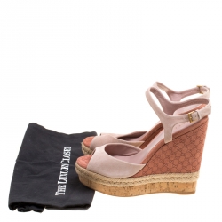 Pre Owned Gucci Pale Pink Suede Hollie Espadrille Wedge Sandals Size 38.5