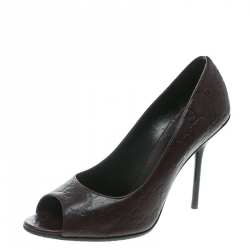 Pre Owned Gucci Plum Guccissima Leather Peep Toe Pumps Size 38.5