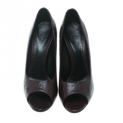 Pre Owned Gucci Plum Guccissima Leather Peep Toe Pumps Size 38.5
