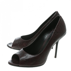 Pre Owned Gucci Plum Guccissima Leather Peep Toe Pumps Size 38.5