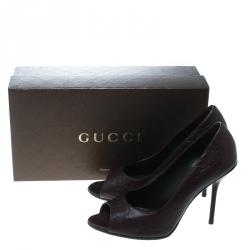 Pre Owned Gucci Plum Guccissima Leather Peep Toe Pumps Size 38.5