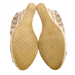 Pre Owned حذاء كعب عالي غوتشي نعل روكي مقدمة مفتوحة هورسبيت شارلوت كانفاس GG بيج مقاس 40